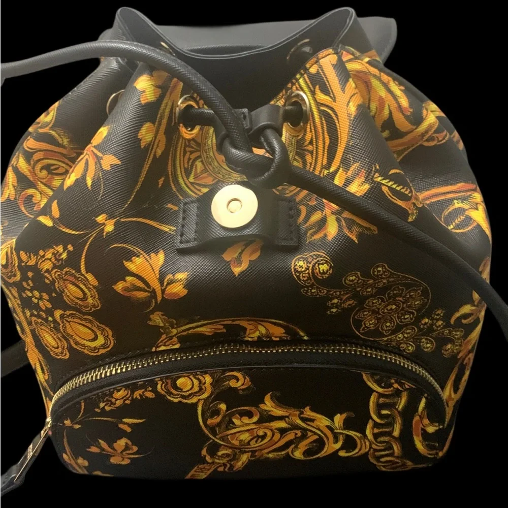 Versace Jeans Collection Black and Gold Baroque Backpack NWOT